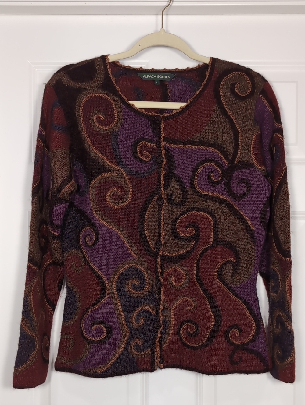 Alpaca Golden Multicolor Swirl Knit Cardigan Size Large